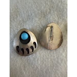 LARGE VINTAGE NATIVE AMERICAN NAVAJO STERLING & TURQUOISE BEAR CLAW EARRINGS